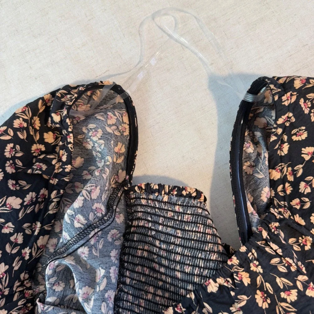 a.n.a Floral Sweetheart Midi Dress Pockets Smocked Balloon Sleeve M Boho Retro - Picture 15 of 16
